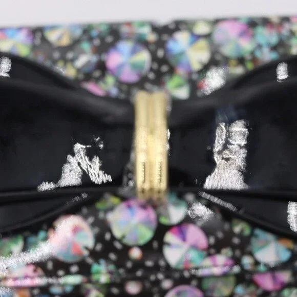 Betsey Johnson Rhinestone Print Mini Crossbody Envelope Bag Gold Chain Strap - Picture 8 of 8